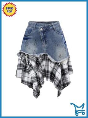 Plus Size Plaid Denim A Line Grunge Punk Short Skirt